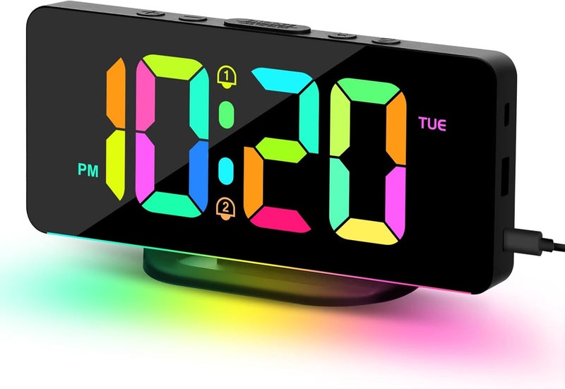 ALANAS RGB Digital Alarm Clock, Color Changing Mood Light with 10 Colors, Dual Alarm with Snooze, Dimmable Display, USB Charger, Adjustable Volume, Plug in, Bedroom Desk Clock for Teens, Adults - Image 1